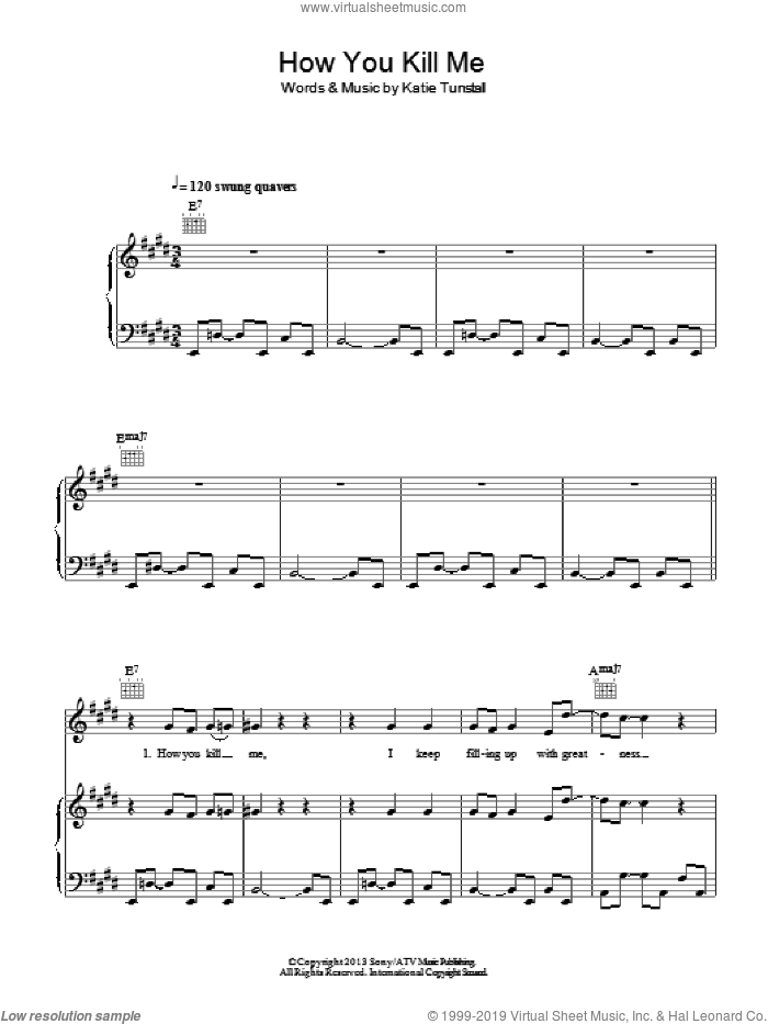 How You Kill Me sheet music for voice, piano or guitar by KT Tunstall, intermediate skill level