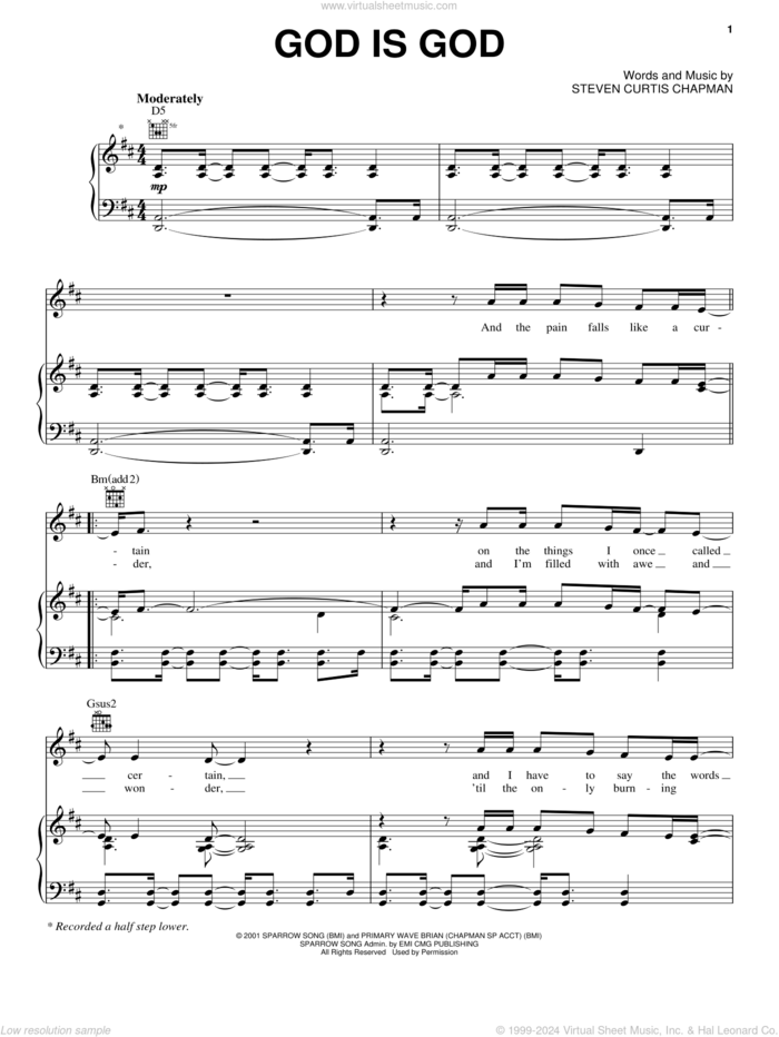 God Is God sheet music for voice, piano or guitar by Steven Curtis Chapman, intermediate skill level