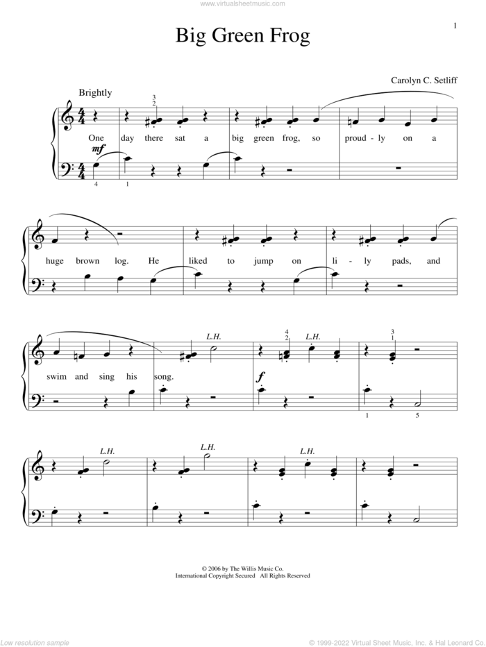 Big Green Frog sheet music for piano solo (elementary) by Carolyn C. Setliff, beginner piano (elementary)