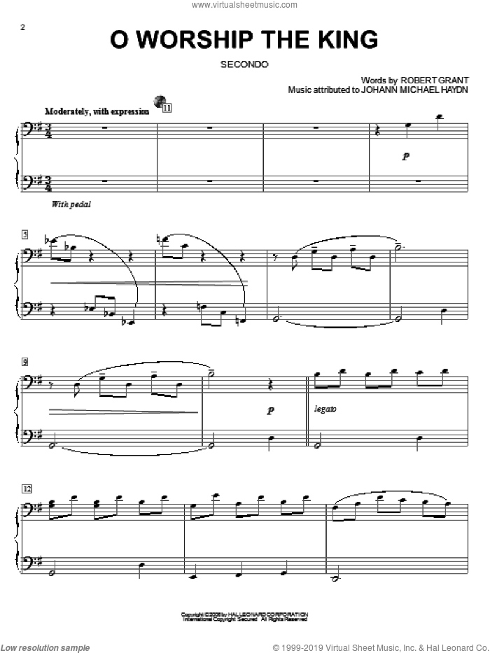 O Worship The King sheet music for piano four hands by Robert Grant, Johann Michael Haydn and William Gardiner, intermediate skill level