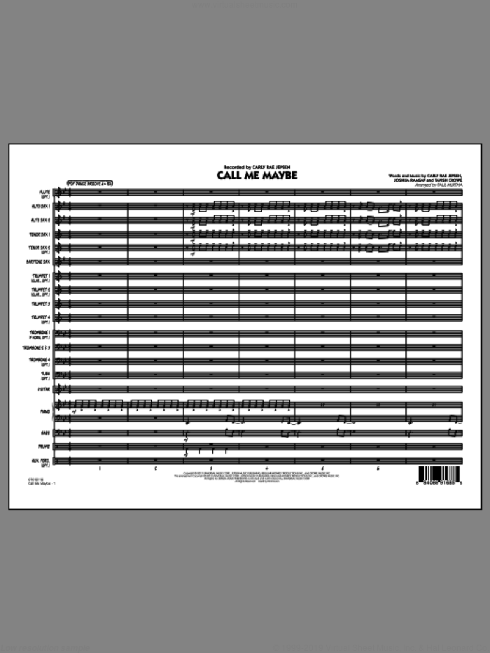 Call Me Maybe (COMPLETE) sheet music for jazz band by Paul Murtha and Carly Rae Jepsen, intermediate skill level