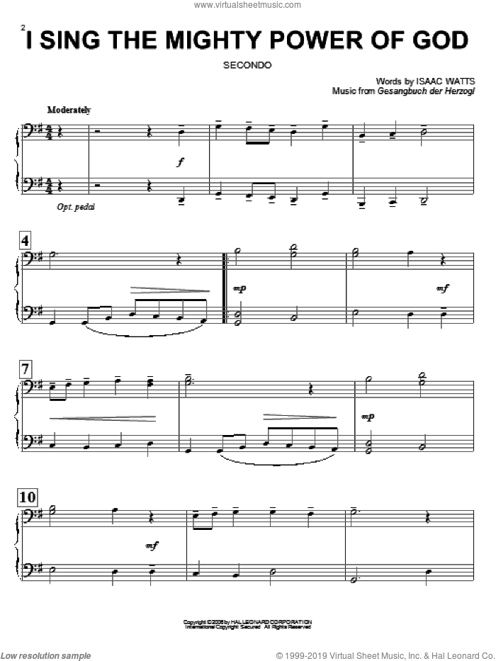 I Sing The Mighty Power Of God sheet music for piano four hands by Isaac Watts and Gesangbuch der Herzogl, intermediate skill level