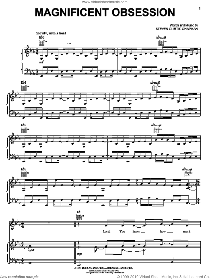 Magnificent Obsession sheet music for voice, piano or guitar by Steven Curtis Chapman, intermediate skill level
