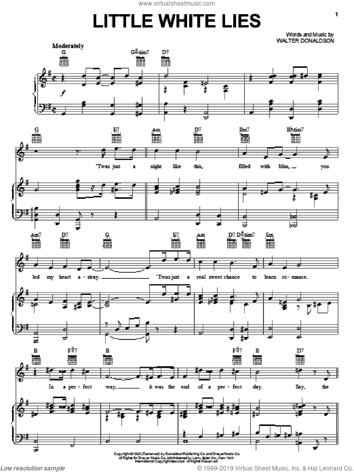 Little White Lies sheet music for voice, piano or guitar by Ella Fitzgerald, Julie London and Walter Donaldson, intermediate skill level