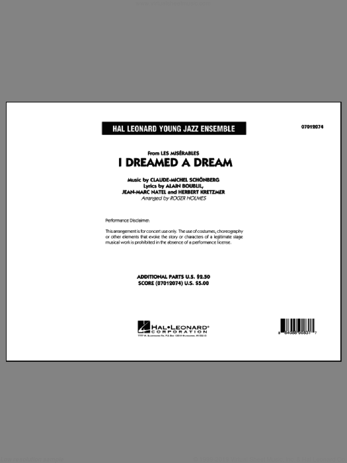 I Dreamed a Dream (from Les Miserables) (COMPLETE) sheet music for jazz band by Alain Boublil, Claude-Michel Schonberg and Roger Holmes, intermediate skill level
