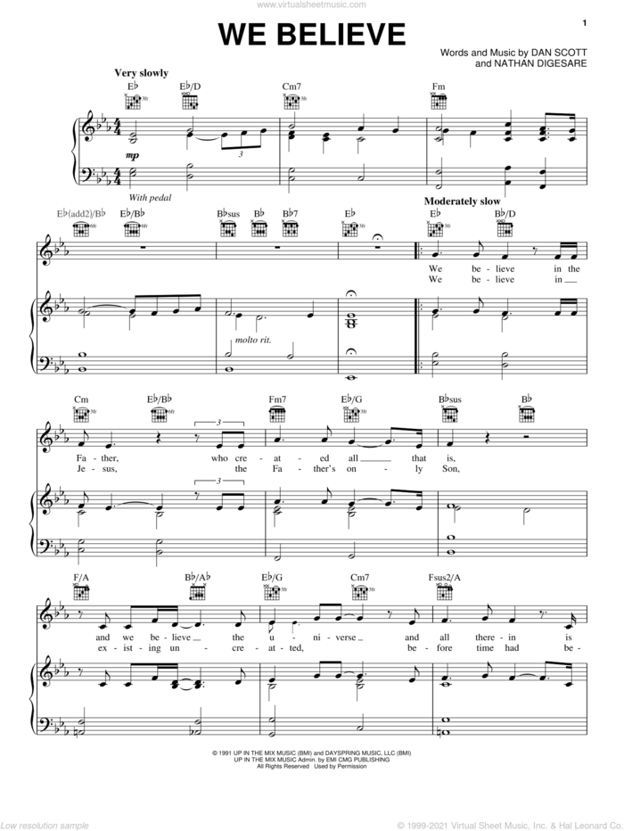 We Believe sheet music for voice, piano or guitar by Steve Green and Dan Scott, intermediate skill level