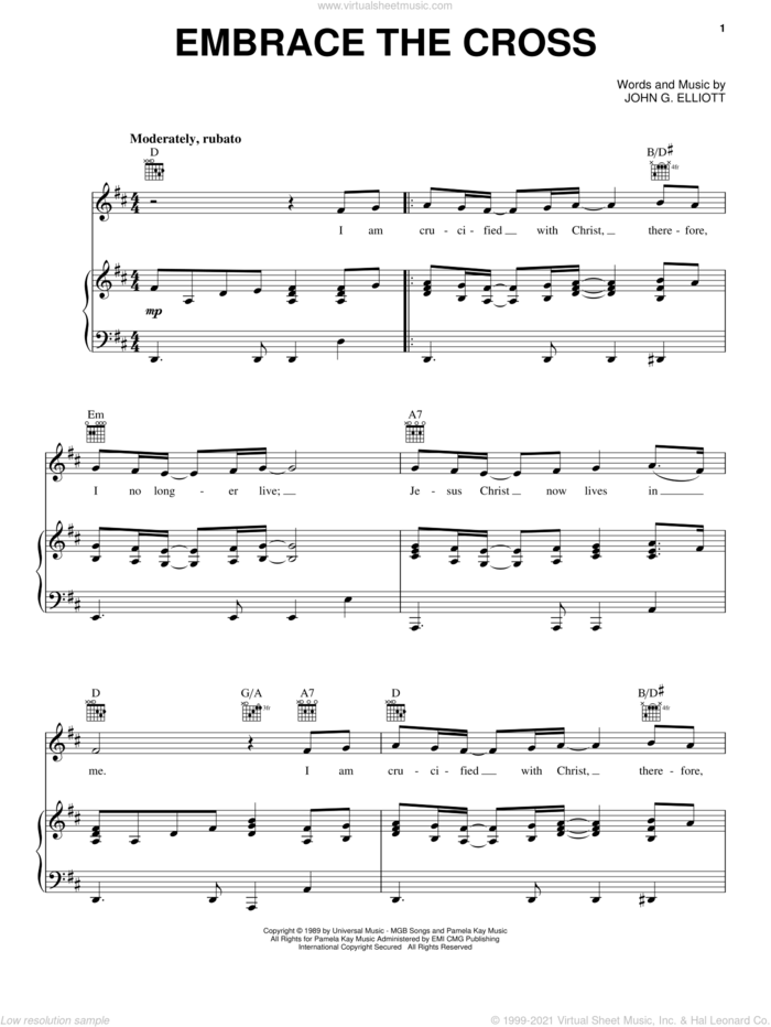 Embrace The Cross sheet music for voice, piano or guitar by Steve Green and John G. Elliott, intermediate skill level