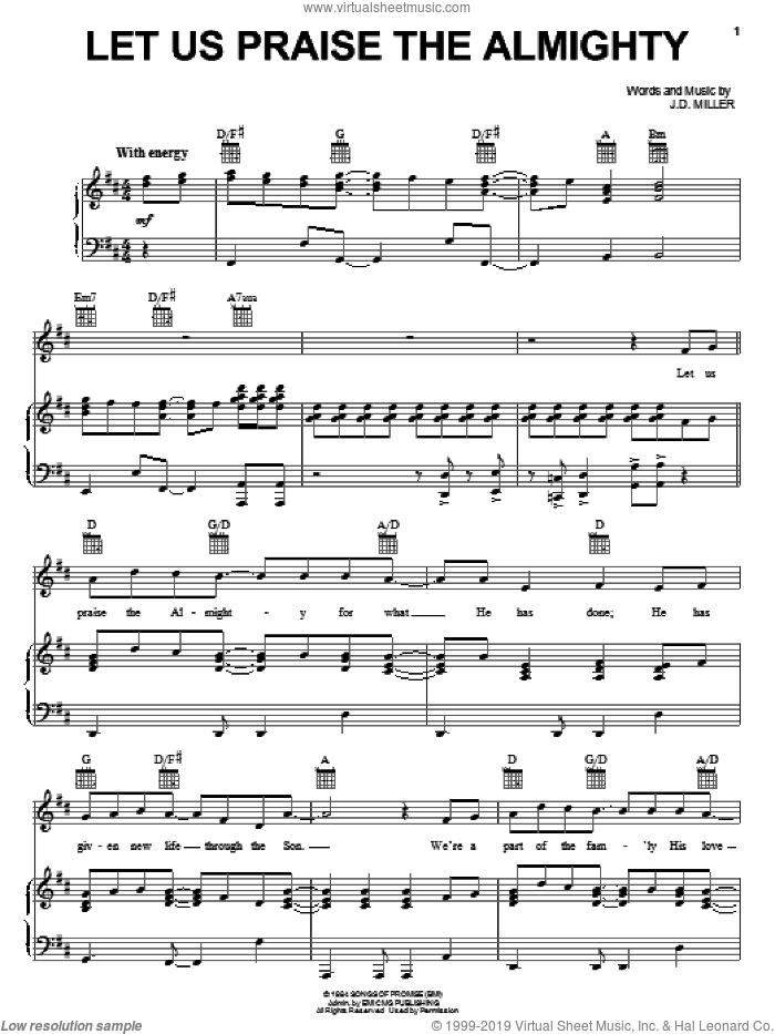 Let Us Praise The Almighty sheet music for voice, piano or guitar by Steve Green and J.D. Miller, intermediate skill level