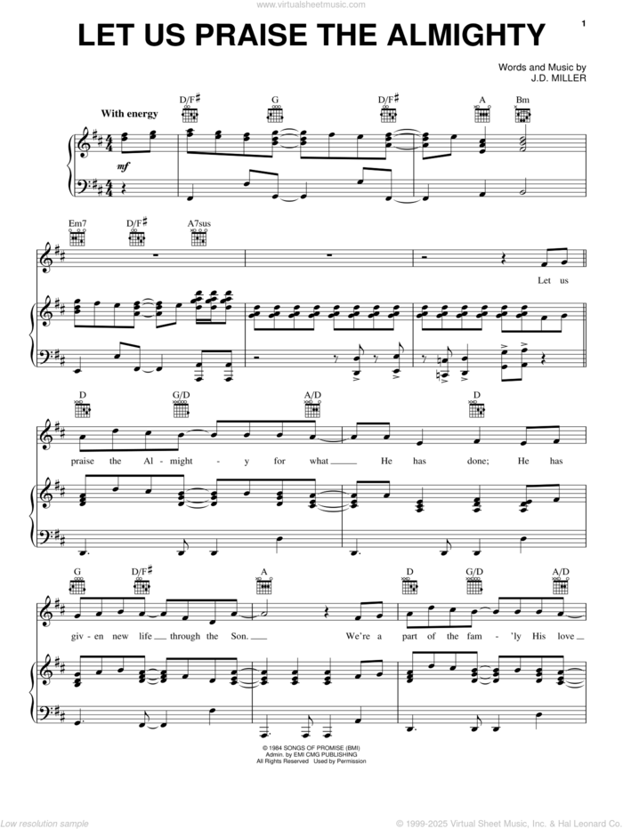 Let Us Praise The Almighty sheet music for voice, piano or guitar by Steve Green and J.D. Miller, intermediate skill level