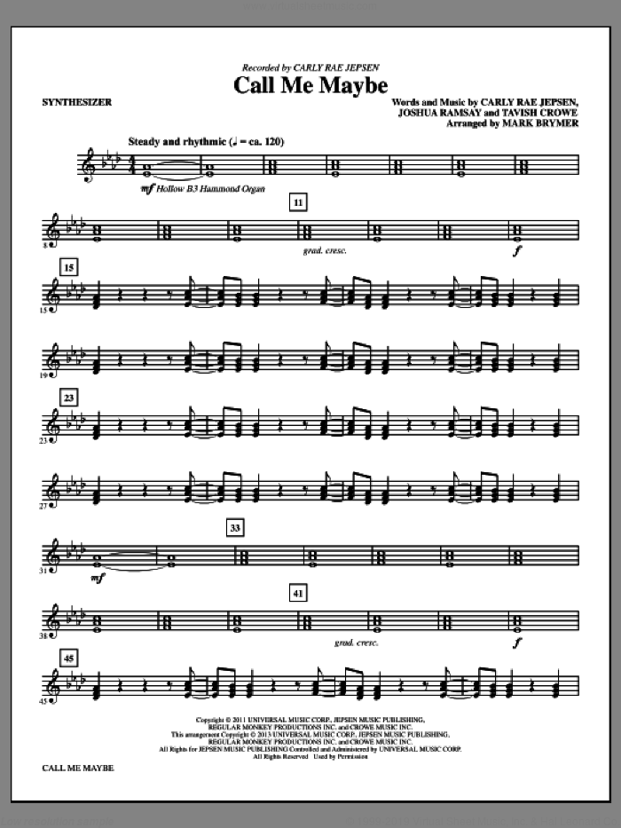Call Me Maybe (complete set of parts) sheet music for orchestra/band by Mark Brymer and Carly Rae Jepsen, intermediate skill level