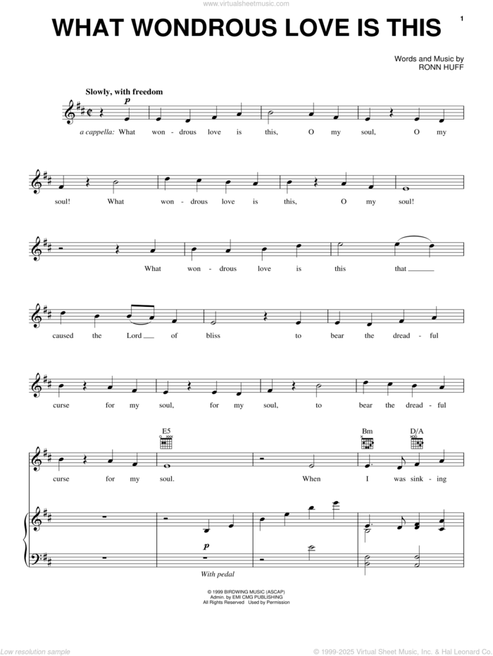 What Wondrous Love Is This sheet music for voice, piano or guitar by Steve Green and Ronn Huff, intermediate skill level