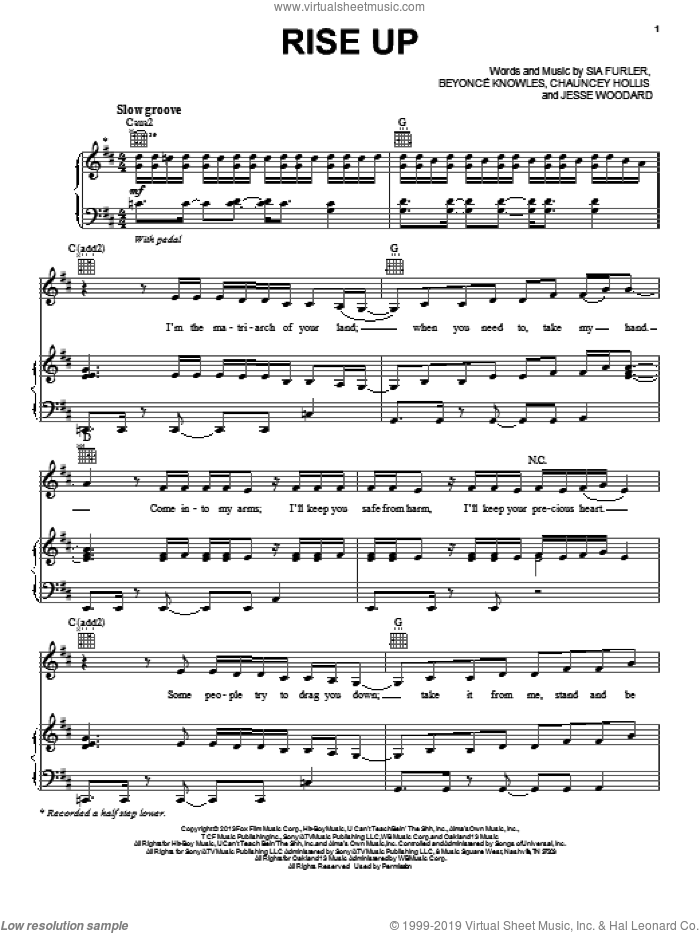 Rise Up sheet music for voice, piano or guitar by Beyonce, intermediate skill level