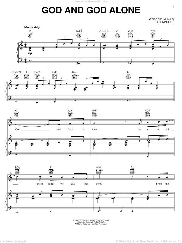 God And God Alone sheet music for voice, piano or guitar by Steve Green and Phill McHugh, intermediate skill level