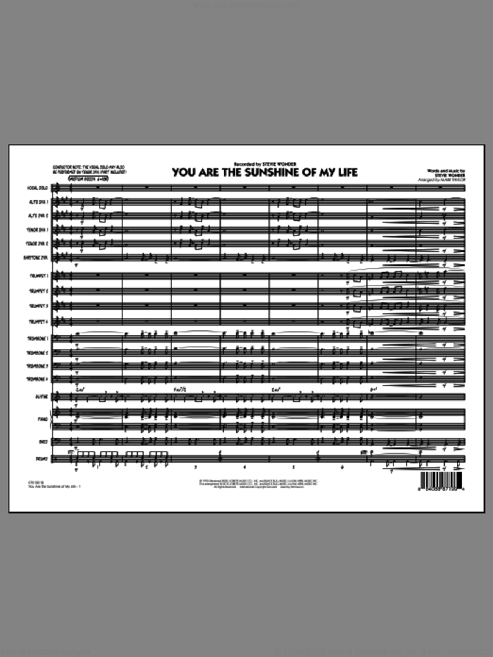 You Are the Sunshine of My Life (Key: C) (COMPLETE) sheet music for jazz band by Stevie Wonder and Mark Taylor, intermediate skill level
