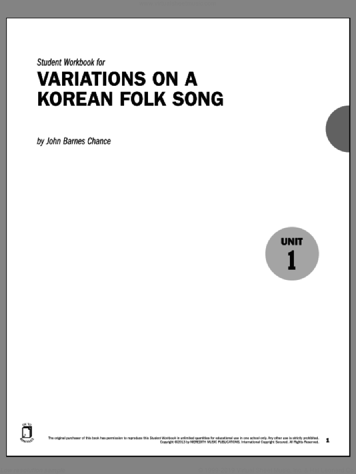Guides to Band Masterworks, Vol. 3 - Student Workbook - Variations on a Korean Folk Song sheet music for band by John Barnes Chance, classical score, intermediate skill level