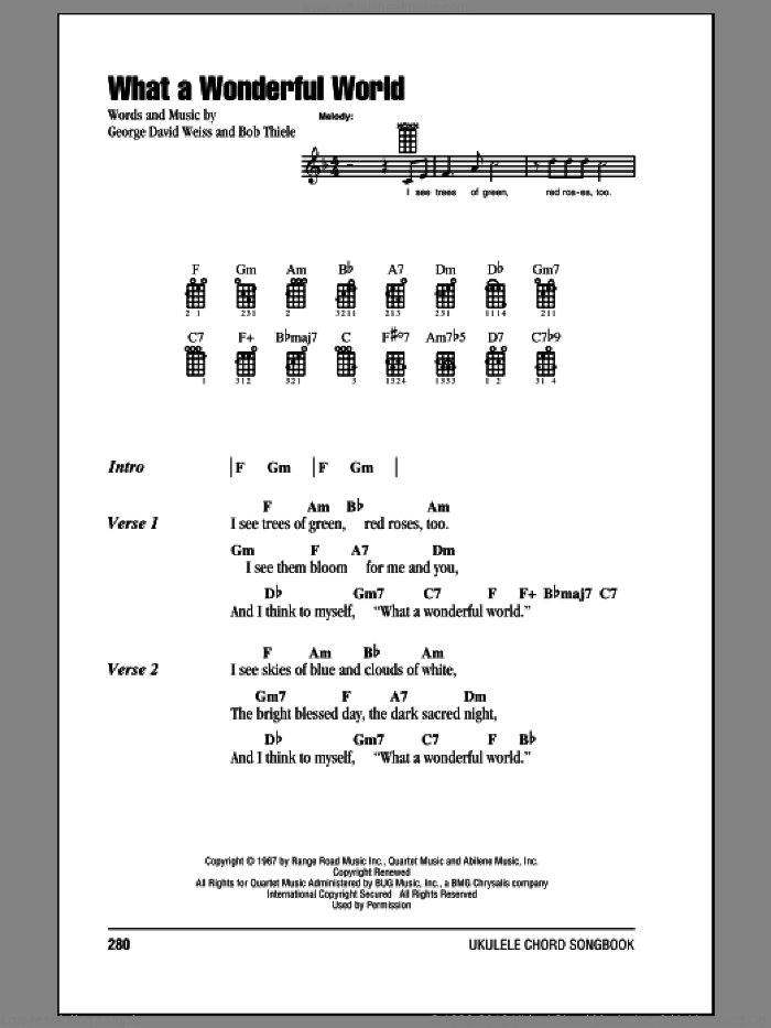 What A Wonderful World sheet music for ukulele (chords) by Louis Armstrong, intermediate skill level