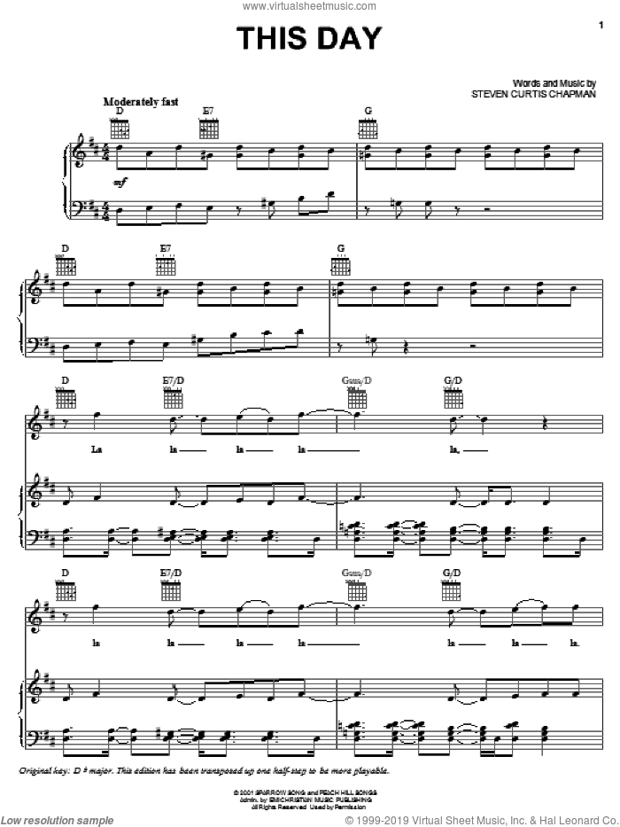 This Day sheet music for voice, piano or guitar by Steven Curtis Chapman, intermediate skill level
