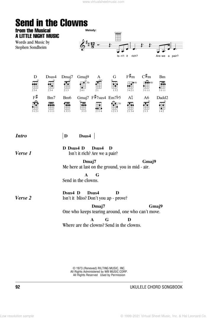 Send In The Clowns sheet music for ukulele (chords) by Stephen Sondheim, intermediate skill level