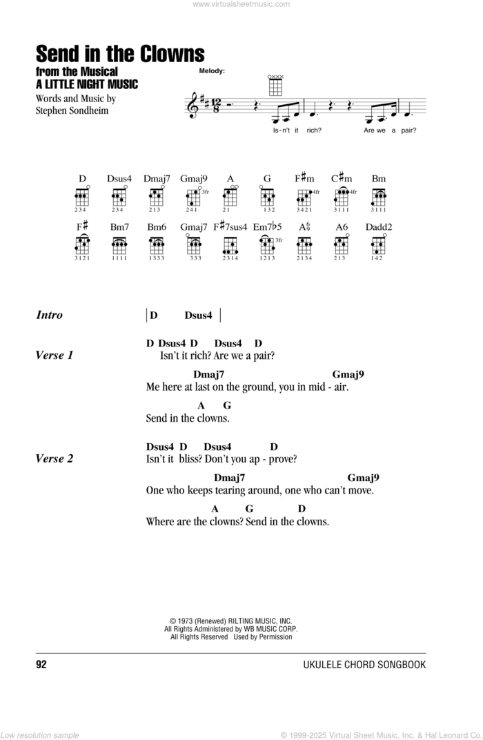 Send In The Clowns sheet music for ukulele (chords) by Stephen Sondheim, intermediate skill level