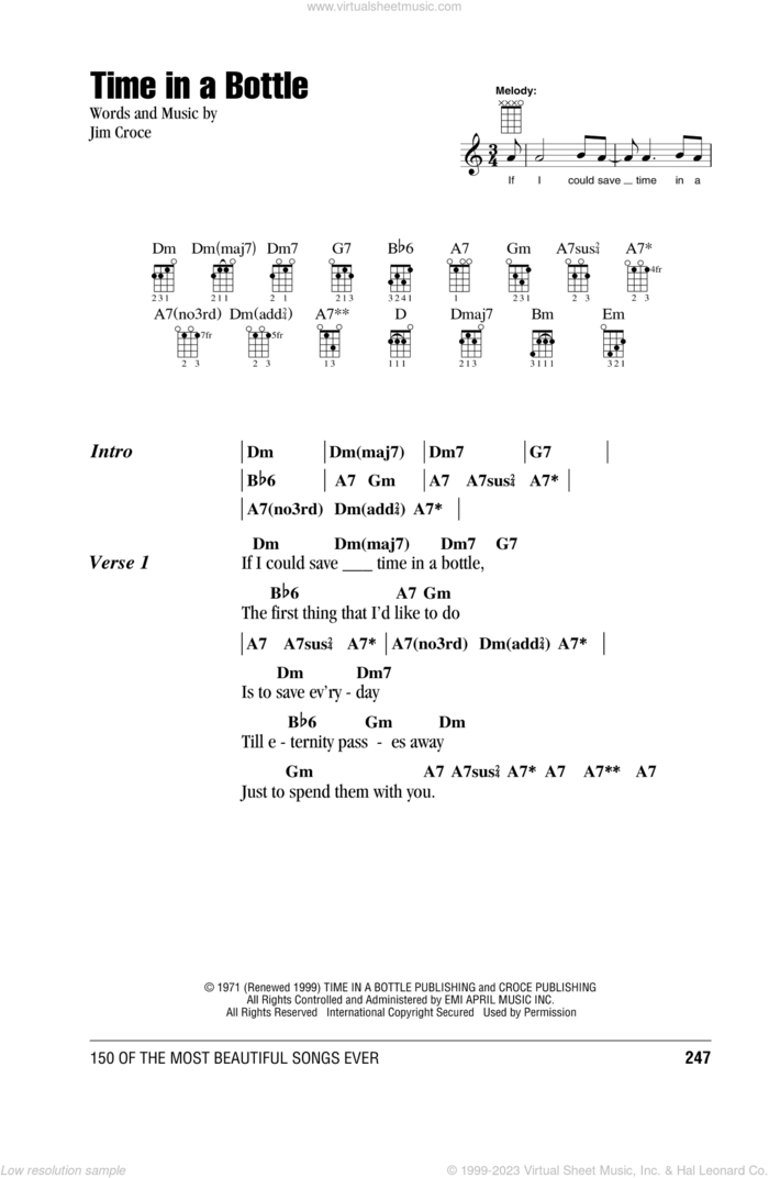 Time In A Bottle sheet music for ukulele (chords) by Jim Croce, intermediate skill level