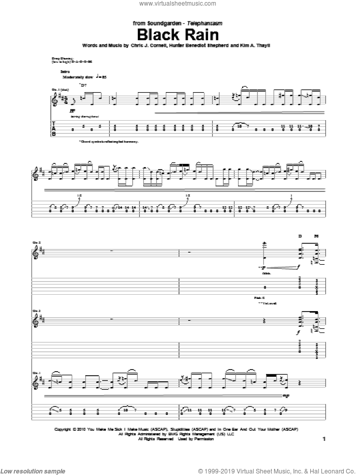 Black Rain sheet music for guitar (tablature) by Soundgarden, intermediate skill level