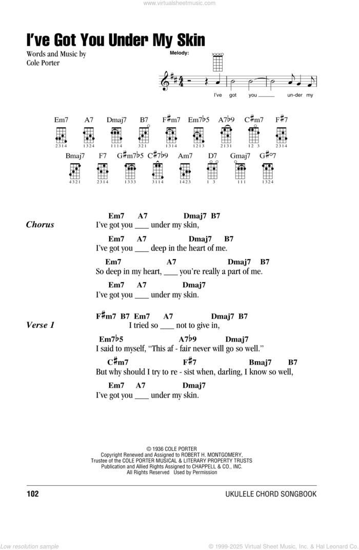 I've Got You Under My Skin sheet music for ukulele (chords) by Cole Porter, intermediate skill level