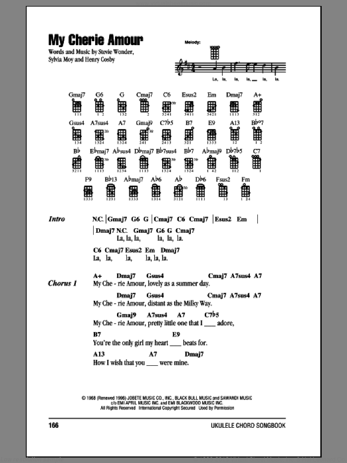 My Cherie Amour sheet music for ukulele (chords) by Stevie Wonder, intermediate skill level