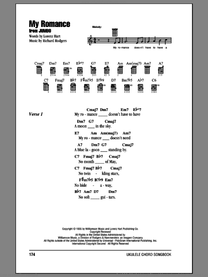 My Romance sheet music for ukulele (chords) by Rodgers & Hart, Lorenz Hart and Richard Rodgers, intermediate skill level