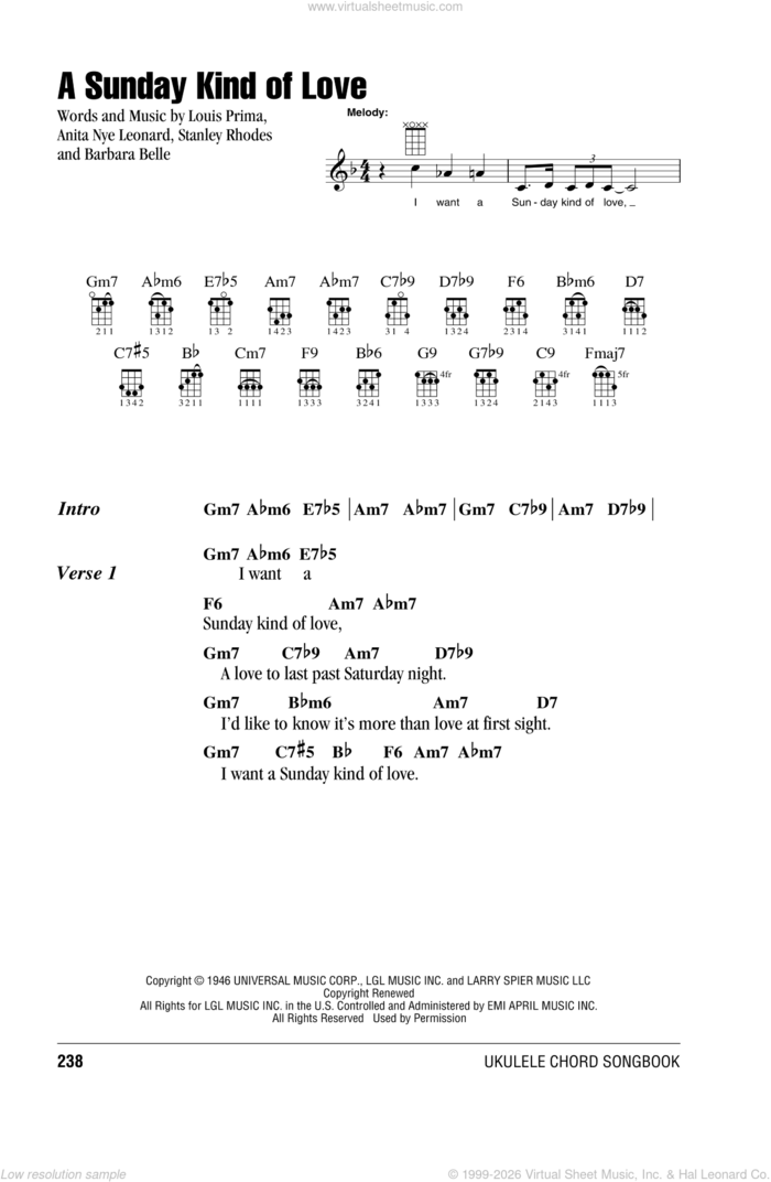 A Sunday Kind Of Love sheet music for ukulele (chords) by Reba McEntire, intermediate skill level