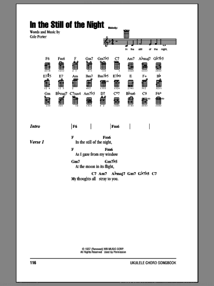 In The Still Of The Night sheet music for ukulele (chords) by Cole Porter, intermediate skill level