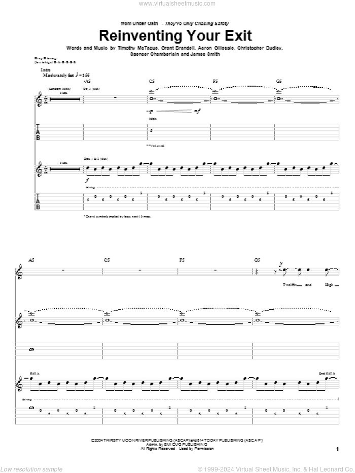 Reinventing Your Exit sheet music for guitar (tablature) by Underoath, Aaron Gillespie, Christopher Dudley, Grant Brandell, James Smith, Spencer Chamberlain and Timothy McTague, intermediate skill level