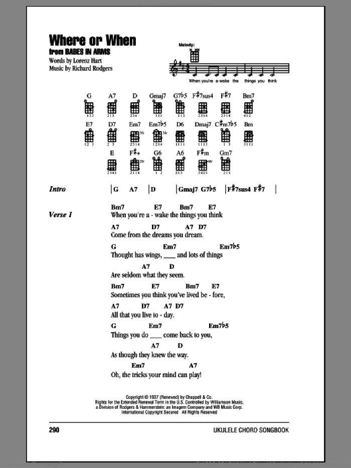 Where Or When sheet music for ukulele (chords) by Dion & The Belmonts, Lorenz Hart and Richard Rodgers, intermediate skill level