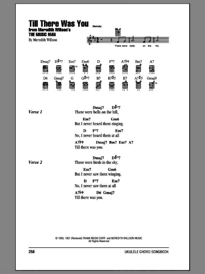 Till There Was You sheet music for ukulele (chords) by The Beatles and Meredith Willson, wedding score, intermediate skill level