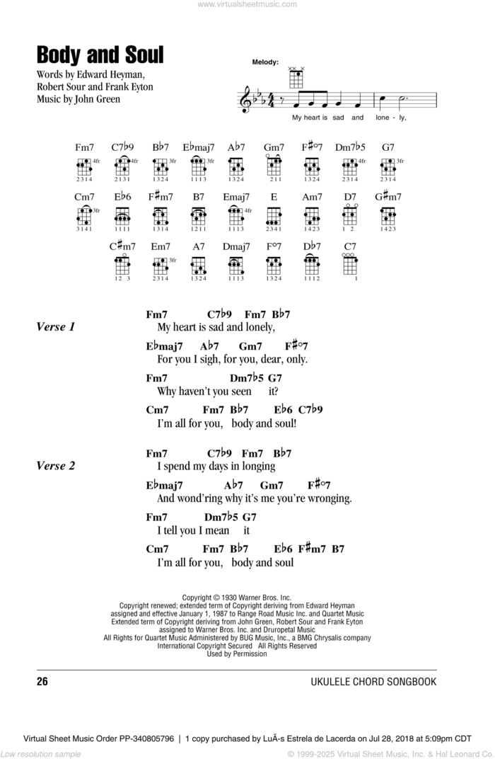 Body And Soul sheet music for ukulele (chords) by Tony Bennett & Amy Winehouse, intermediate skill level