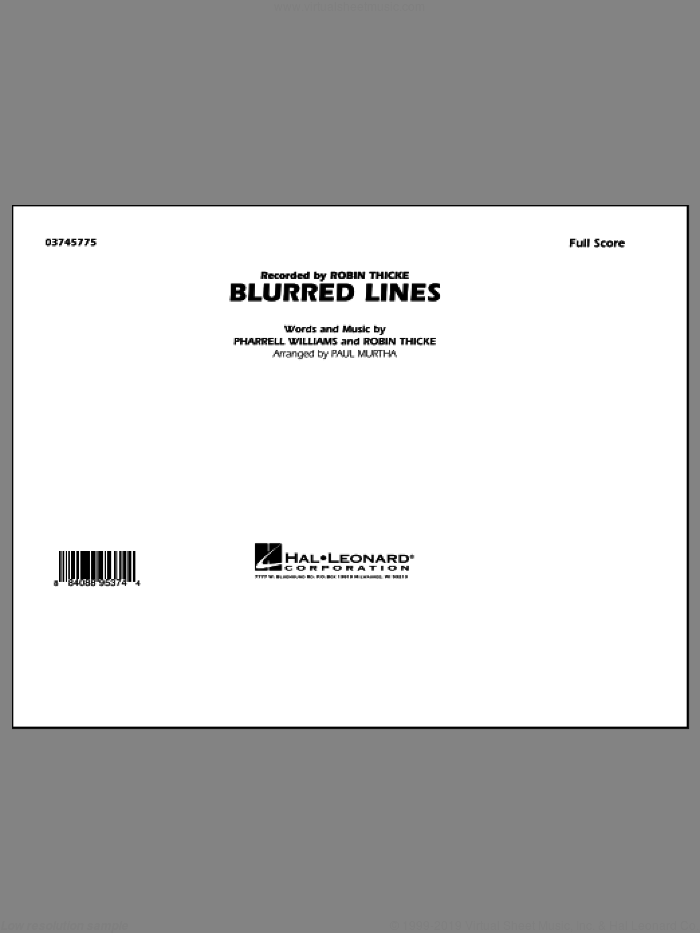 Blurred Lines (COMPLETE) sheet music for marching band by Paul Murtha and Robin Thicke, intermediate skill level