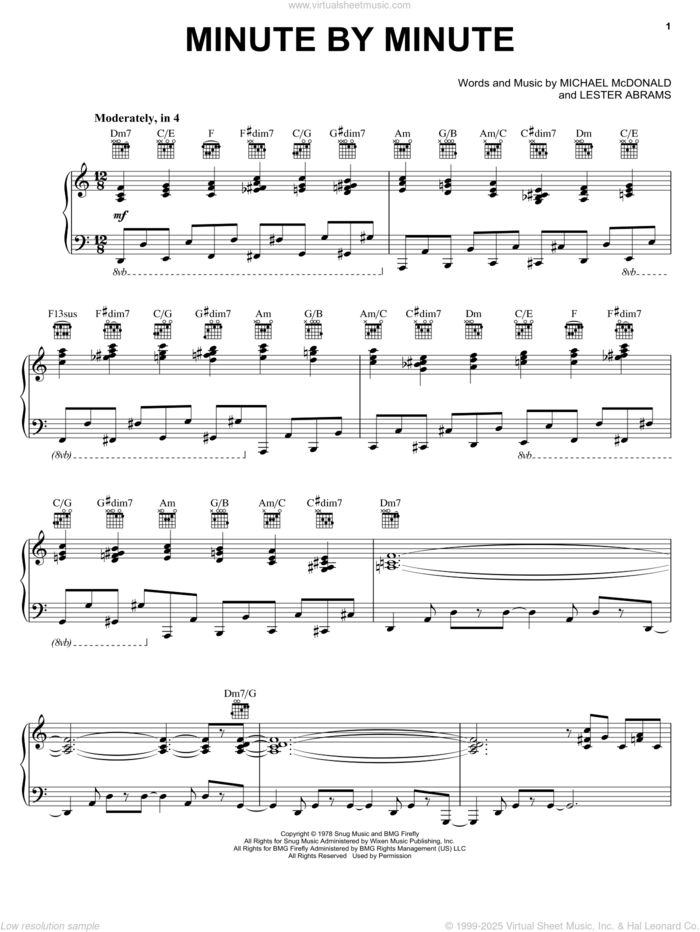 Minute By Minute sheet music for voice, piano or guitar by The Doobie Brothers, Lester Abrams and Michael McDonald, intermediate skill level