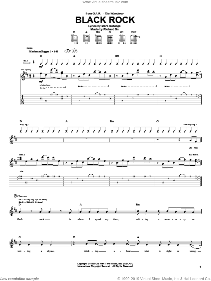 Black Rock sheet music for guitar (tablature) by O.A.R., Marc Roberge and Richard On, intermediate skill level