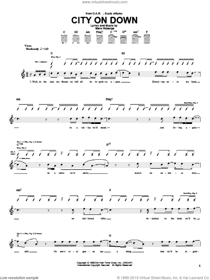 City On Down sheet music for guitar (tablature) by O.A.R. and Marc Roberge, intermediate skill level