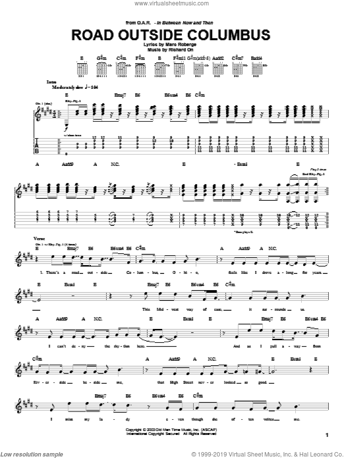 Road Outside Columbus sheet music for guitar (tablature) by O.A.R., Marc Roberge and Richard On, intermediate skill level
