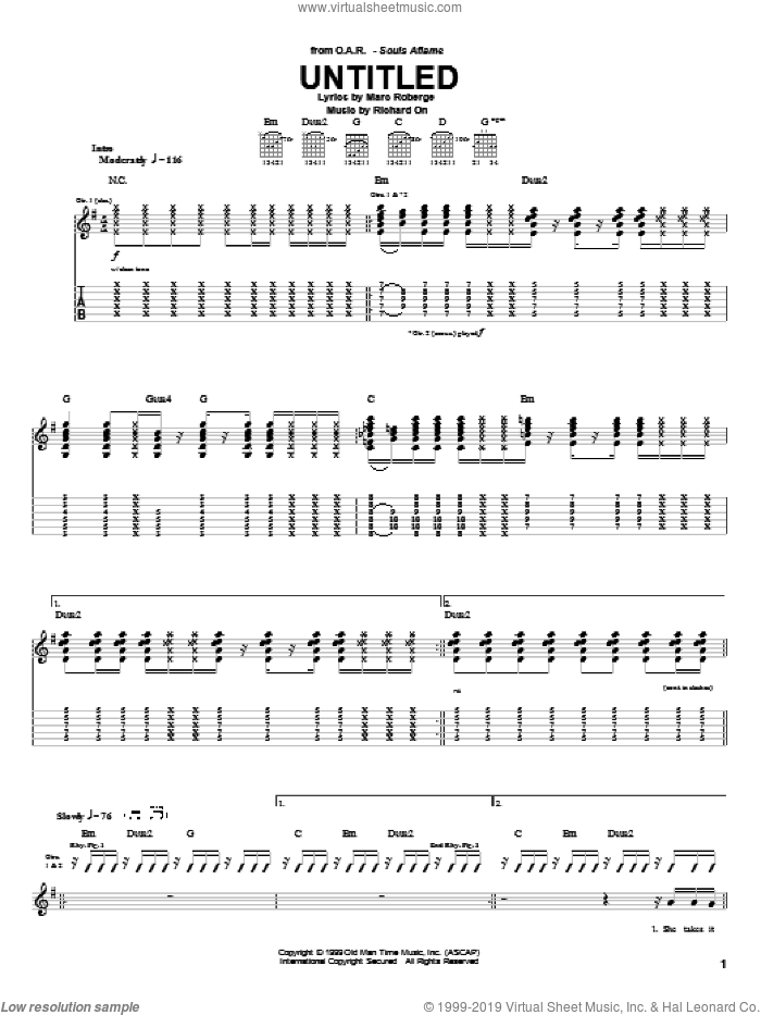 Untitled sheet music for guitar (tablature) by O.A.R., Marc Roberge and Richard On, intermediate skill level