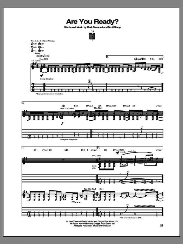 Are You Ready? sheet music for guitar (tablature) by Creed, intermediate skill level