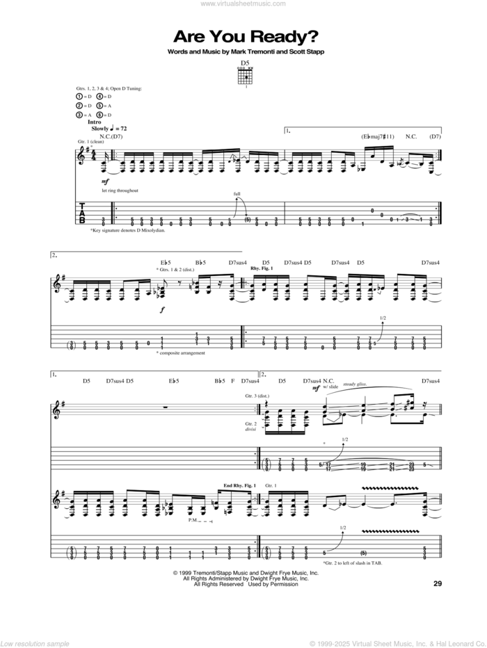 Are You Ready? sheet music for guitar (tablature) by Creed, intermediate skill level