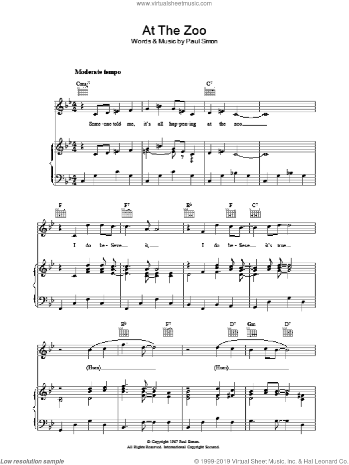 At The Zoo sheet music for voice, piano or guitar by Simon & Garfunkel and Paul Simon, intermediate skill level