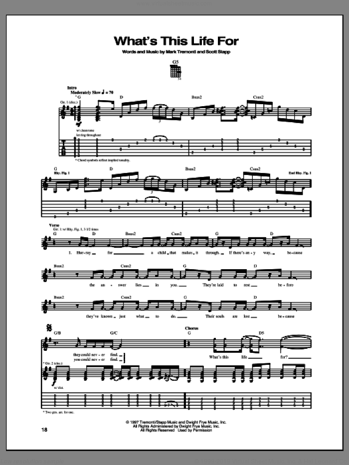 What's This Life For sheet music for guitar (tablature) by Creed, intermediate skill level