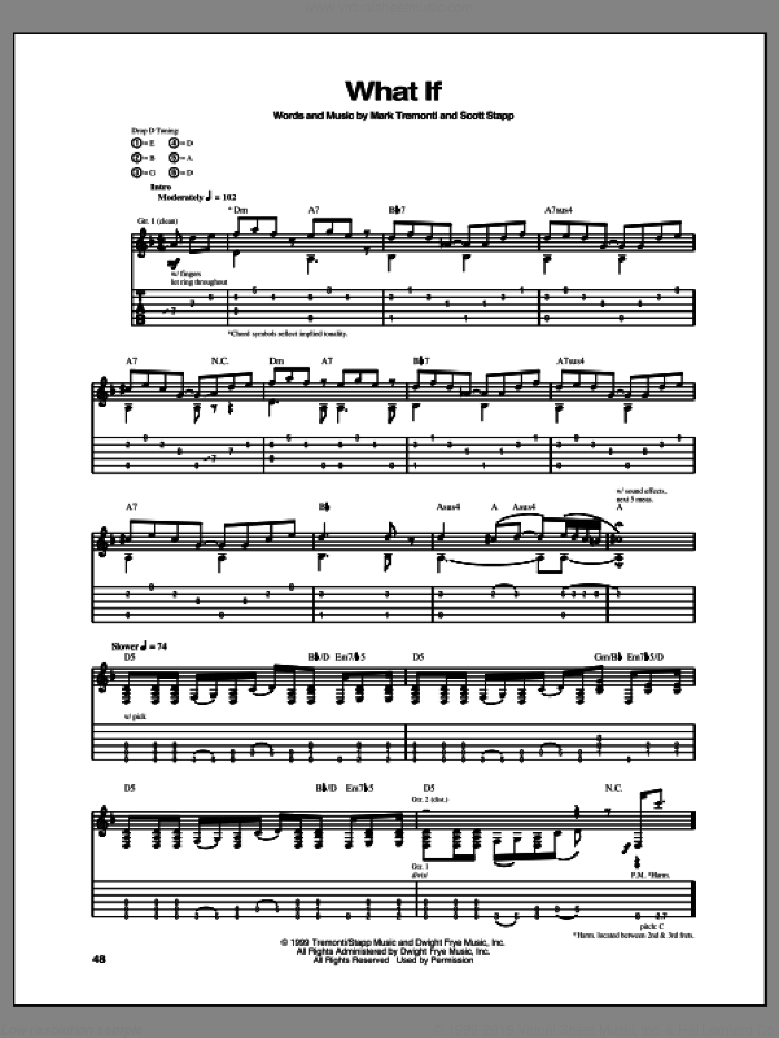 What If sheet music for guitar (tablature) by Creed, intermediate skill level