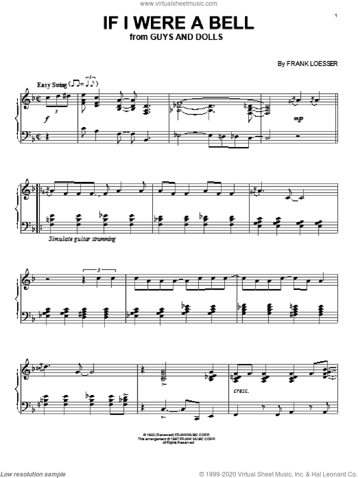 If I Were A Bell, (intermediate) sheet music for piano solo by Frank Loesser, intermediate skill level