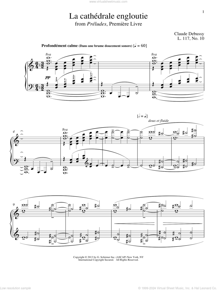 La Cathedrale Engloutie (ed. Richard Walters) sheet music for piano solo by Claude Debussy and Christopher Harding, classical score, intermediate skill level