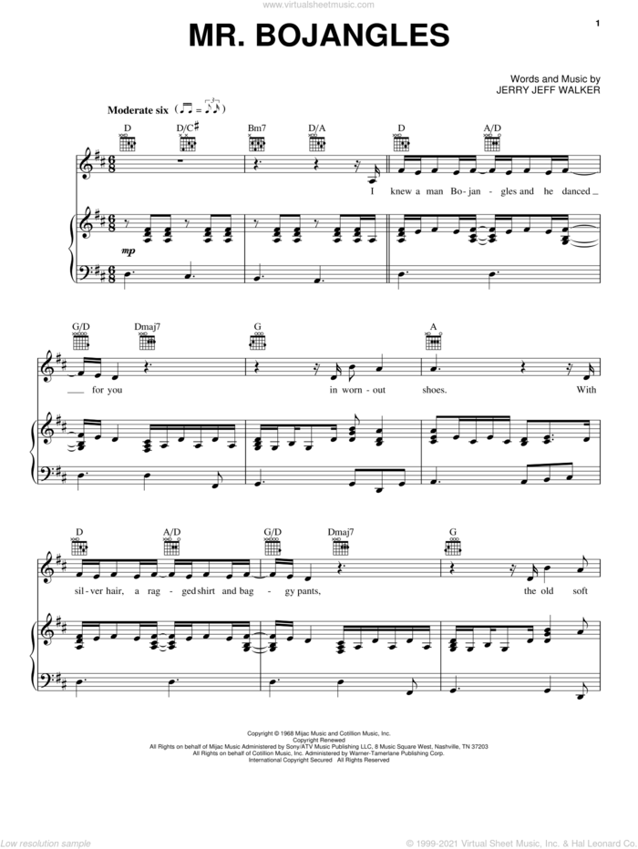 Mr. Bojangles sheet music for voice, piano or guitar by Sammy Davis, Jr., intermediate skill level