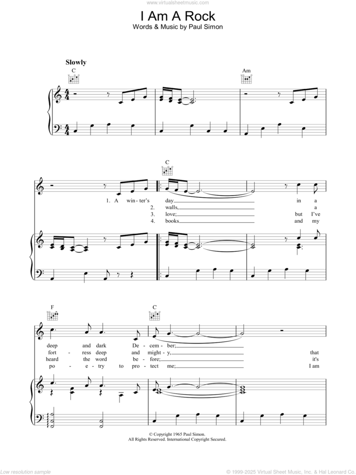 I Am A Rock sheet music for voice, piano or guitar by Simon & Garfunkel and Paul Simon, intermediate skill level