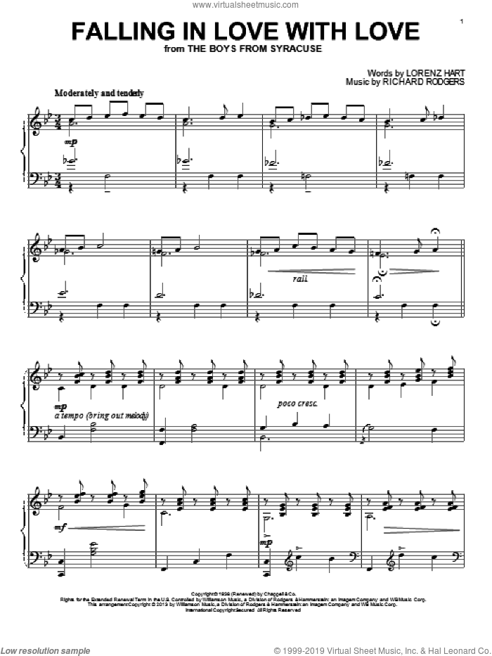 Falling In Love With Love sheet music for piano solo by Rodgers & Hart, Lorenz Hart and Richard Rodgers, intermediate skill level